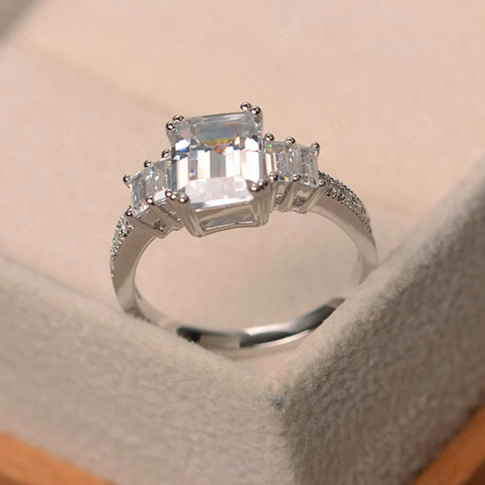 Emerald Cut Cubic Zirconia Milgrain Ring - Image 30