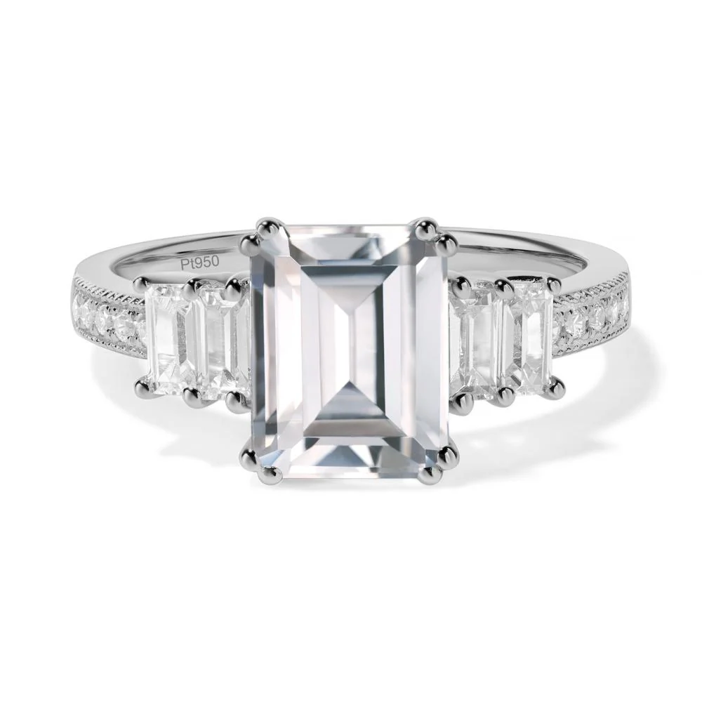 Emerald Cut Cubic Zirconia Milgrain Ring - Image 6