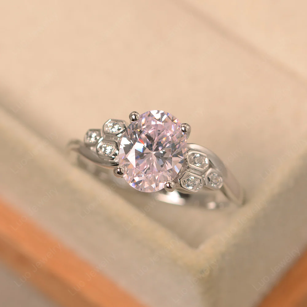 Oval Cut Pink Cubic Zirconia Honeycomb Ring
