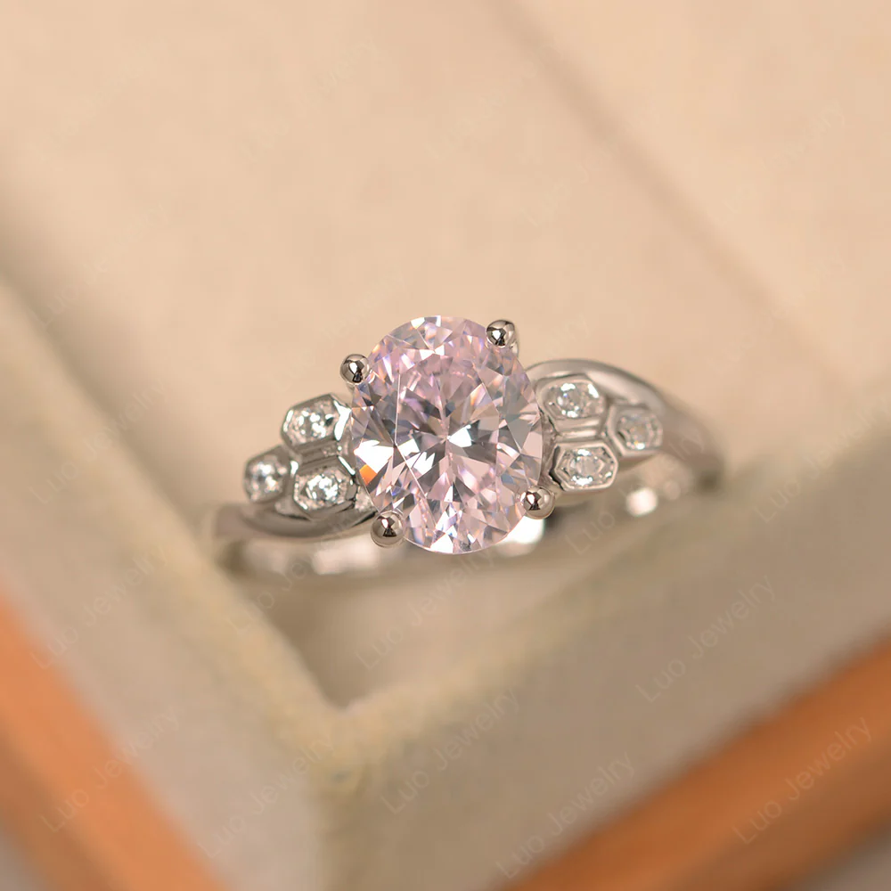 Oval Cut Pink Cubic Zirconia Honeycomb Ring - Image 2
