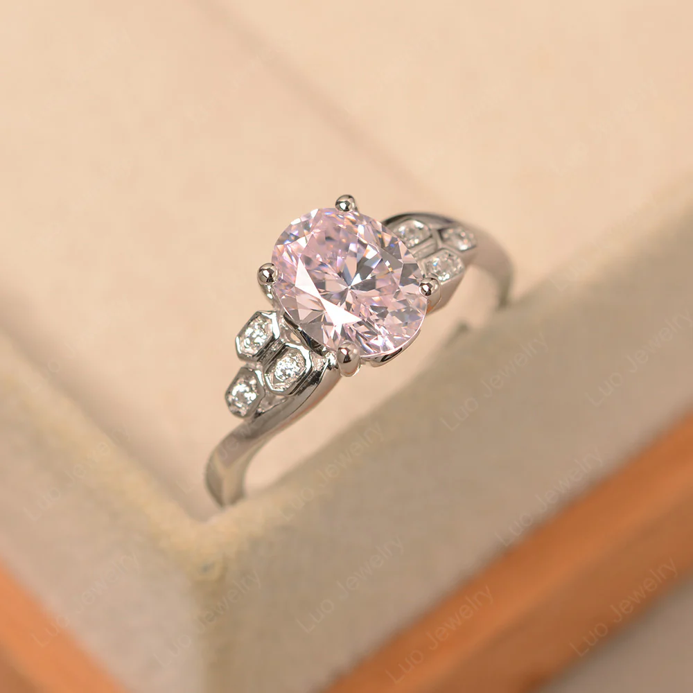 Oval Cut Pink Cubic Zirconia Honeycomb Ring - Image 3