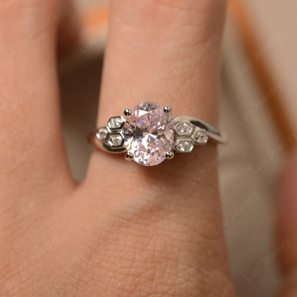 Oval Cut Pink Cubic Zirconia Honeycomb Ring - Image 5