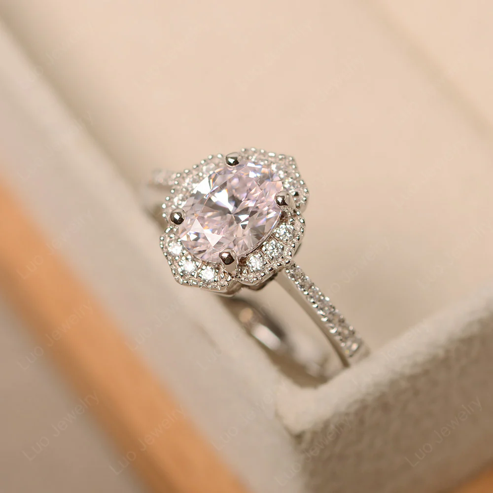 Milgrain Halo Pink Cubic Zirconia Engagement Ring - Image 2