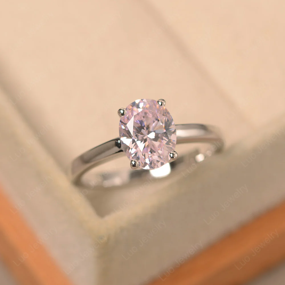 Oval Pink Cubic Zirconia Solitaire Engagement Ring