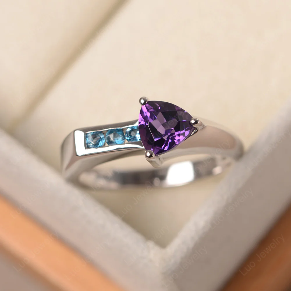 Arrow Amethyst and Blue Topaz Ring