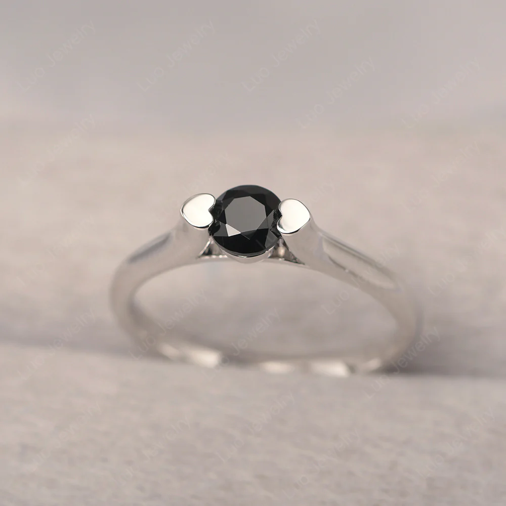 Black Spinel Minimalist Dainty Engagement Ring%Ci|Em|Ga|Gr - Image 3