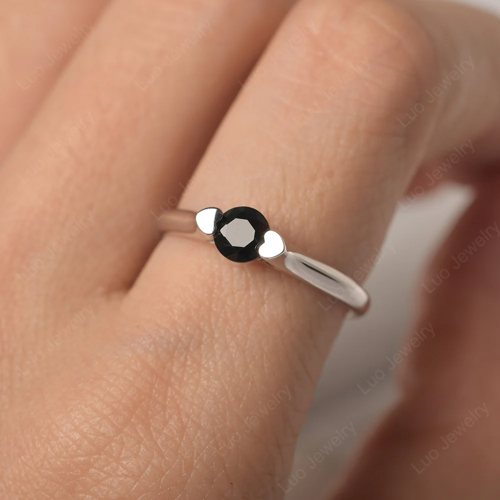 Black Spinel Minimalist Dainty Engagement Ring%Ci|Em|Ga|Gr - Image 6