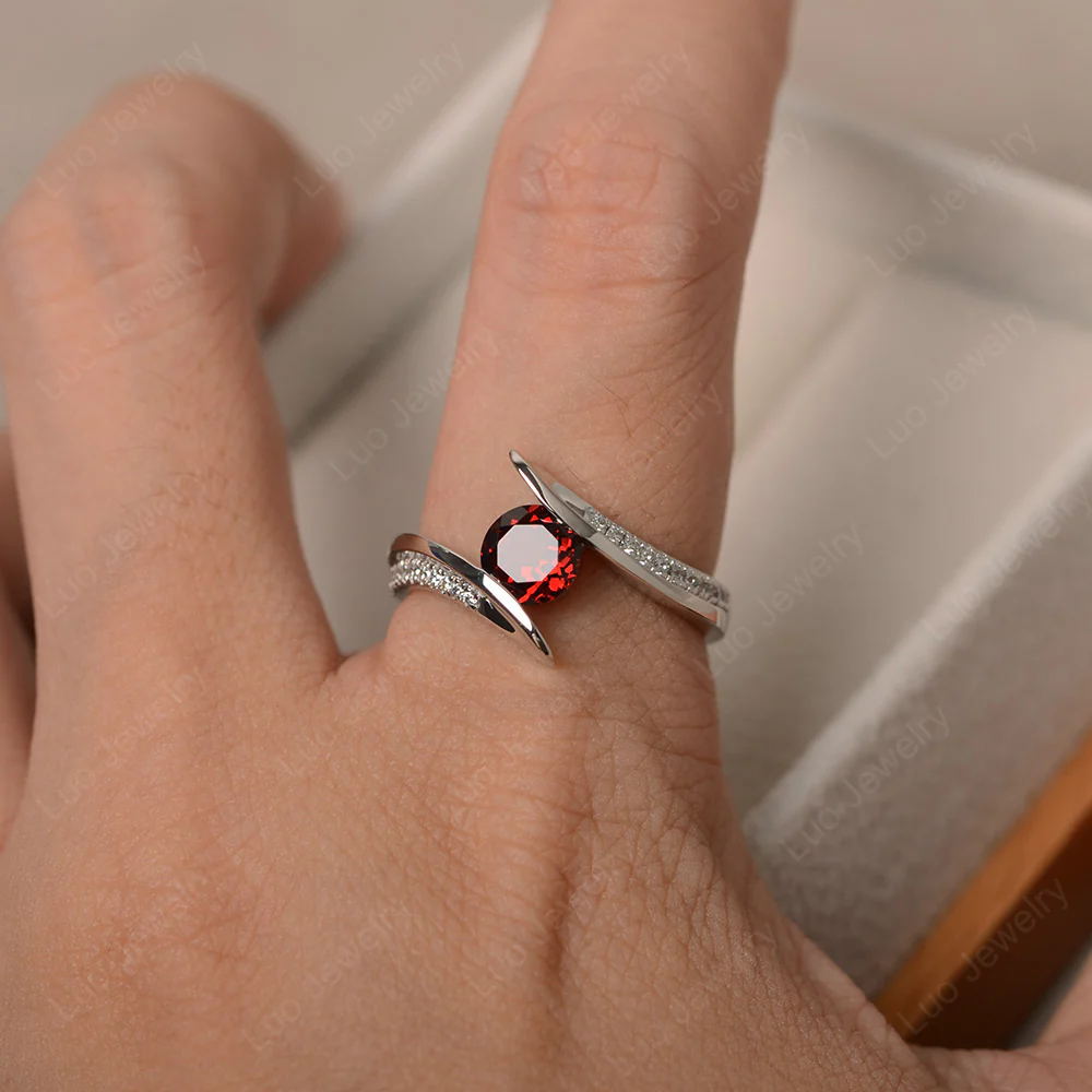 Garnet Tension Set Engagement Ring - Image 4