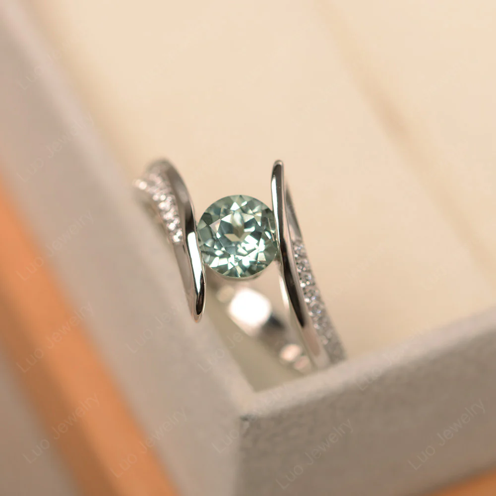 Round Green Sapphire Tension Setting Ring - Image 2