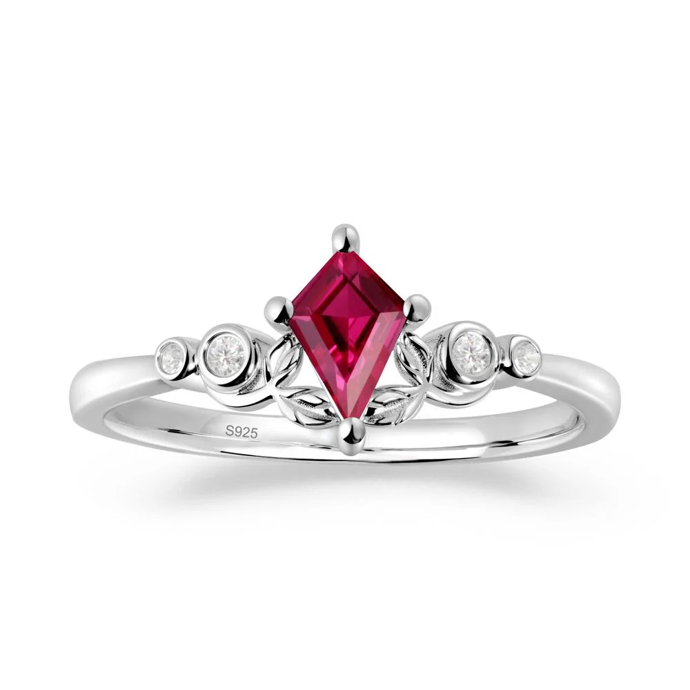 Dainty Kite Cut Ruby Leaf Engagement Ring - Image 7