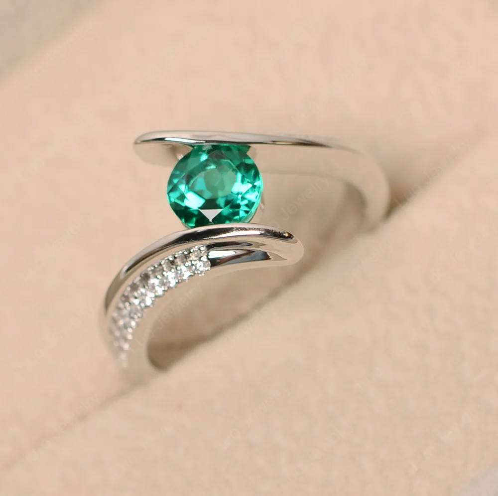 Round Emerald Tension Setting Ring - Image 3