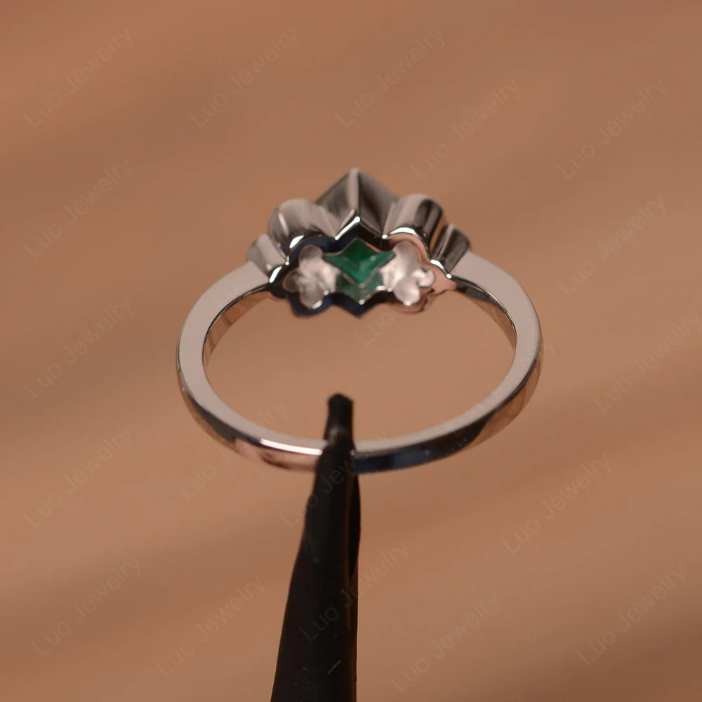 Dainty Emerald Ring Square Cut Bezel Set - Image 3