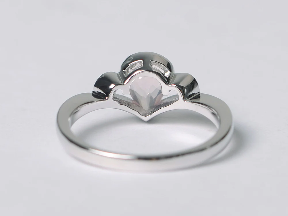 Dainty Pear Rose Quartz Engagement Ring - Image 3