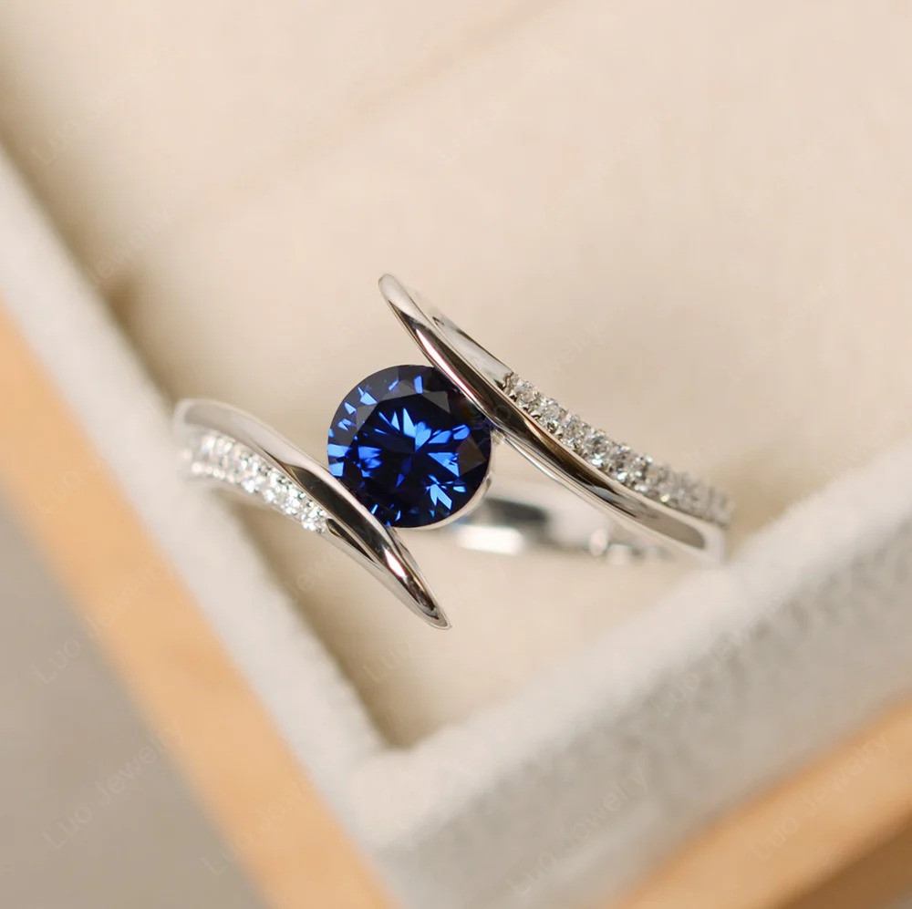 Round Sapphire Tension Setting Ring