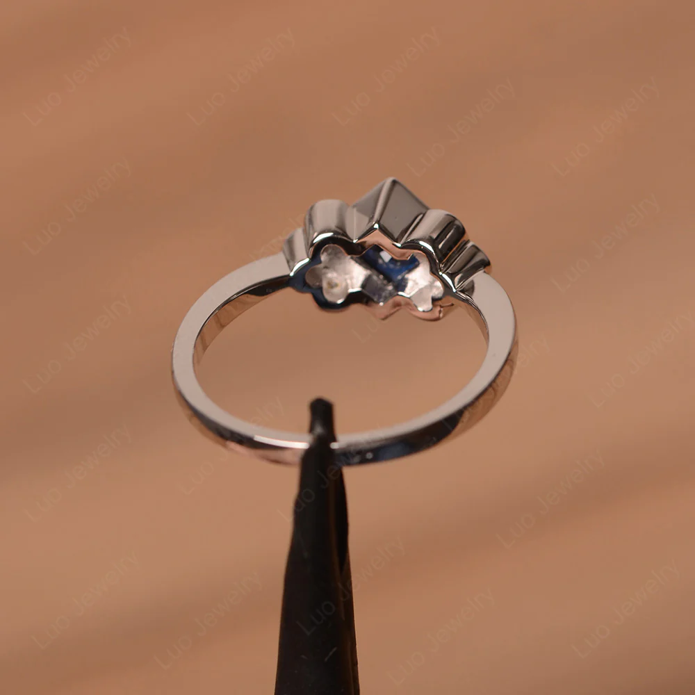 Dainty Sapphire Ring Princess Cut Bezel Set - Image 3