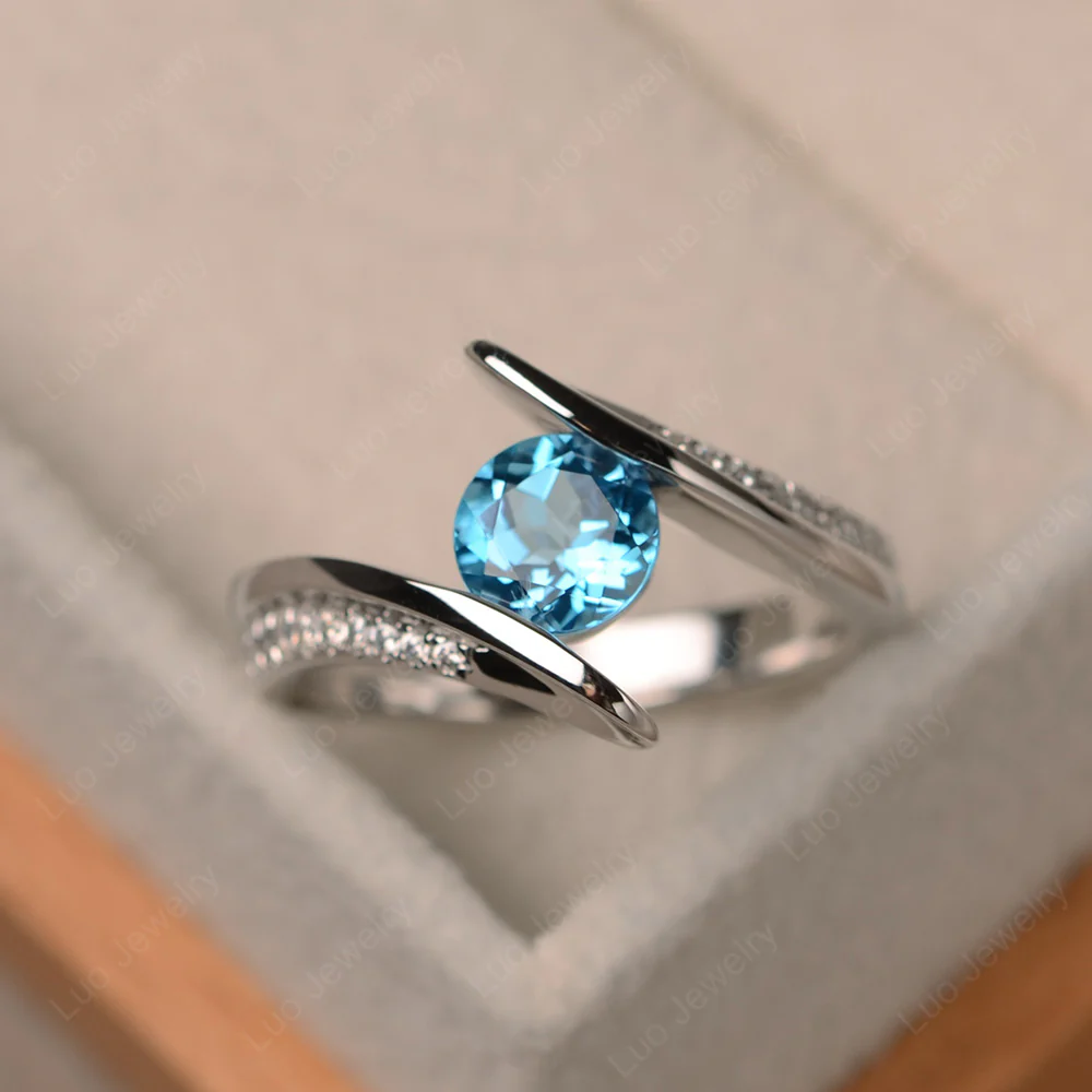 Tension Set Swiss Blue Topaz Ring - Image 2