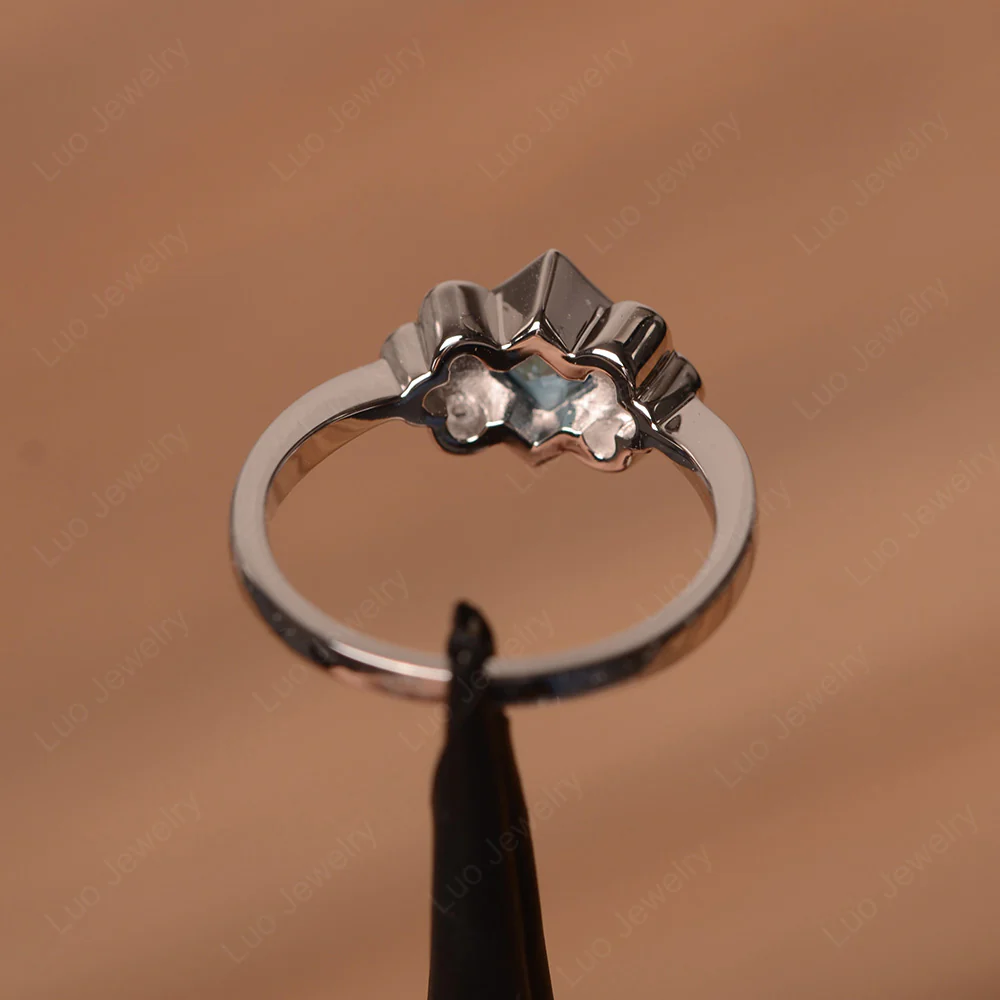 Dainty Swiss Blue Topaz Ring Princess Cut Bezel Set - Image 3