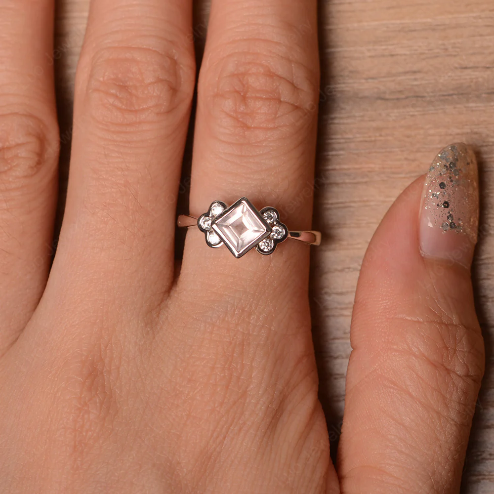 Dainty White Topaz Ring Square Cut Bezel Set - Image 4