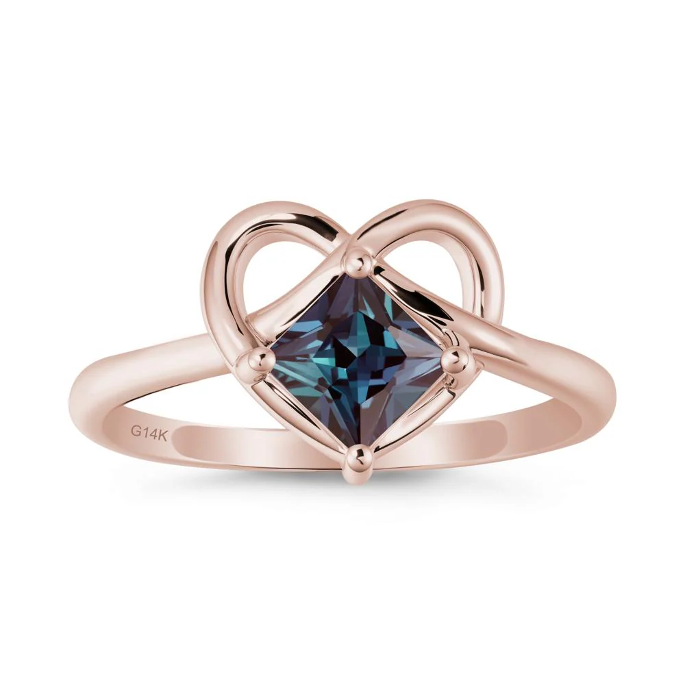Delicate Square Alexandrite Ring with Heart Loop - Image 2