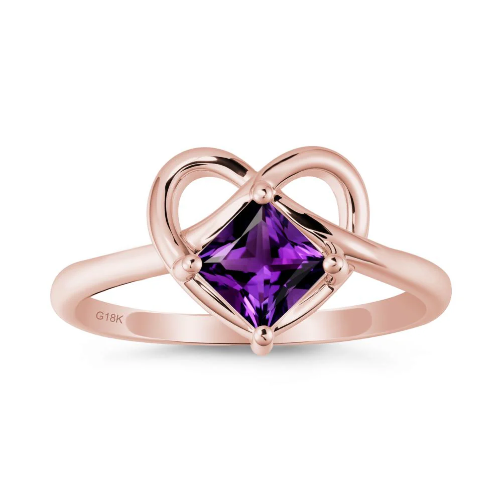 Delicate Square Amethyst Ring with Heart Loop - Image 4