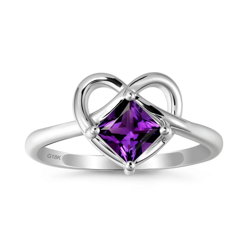 Delicate Square Amethyst Ring with Heart Loop - Image 5