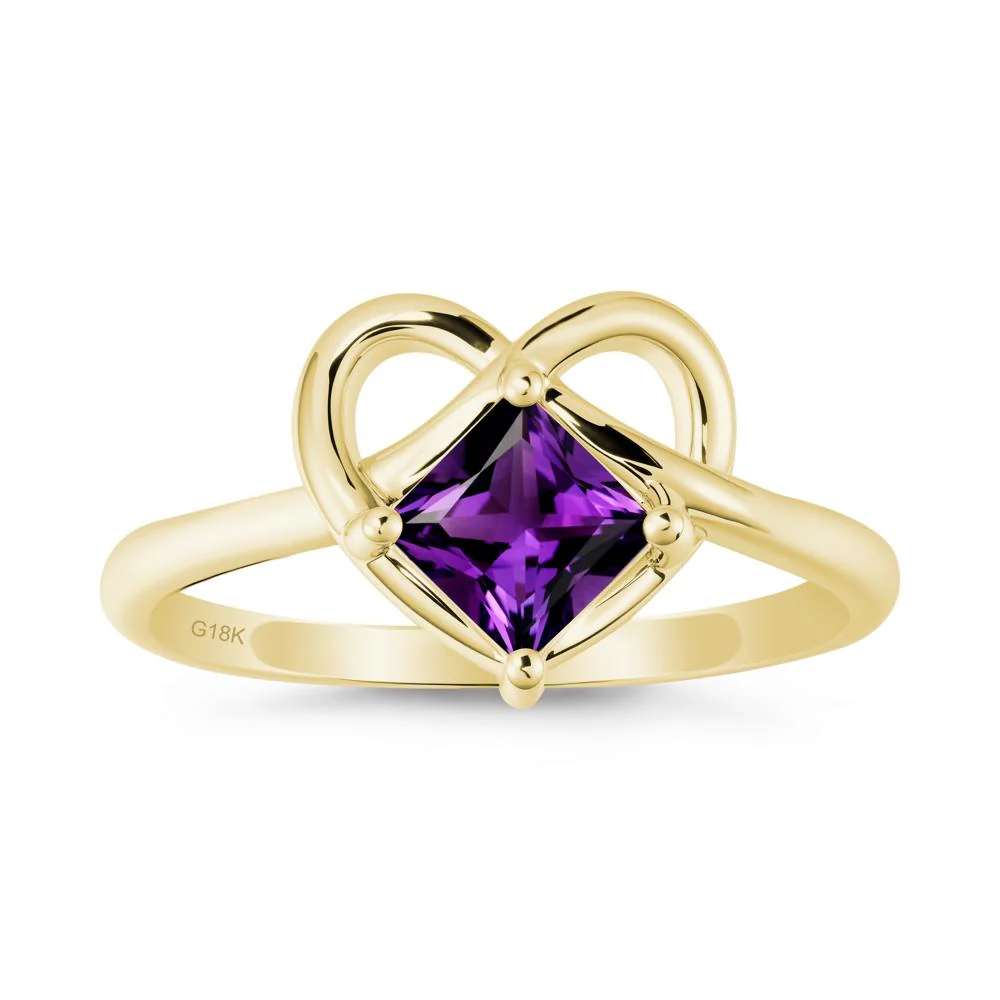 Delicate Square Amethyst Ring with Heart Loop - Image 6