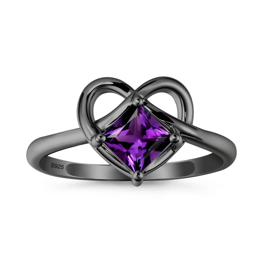 Delicate Square Amethyst Ring with Heart Loop - Image 7