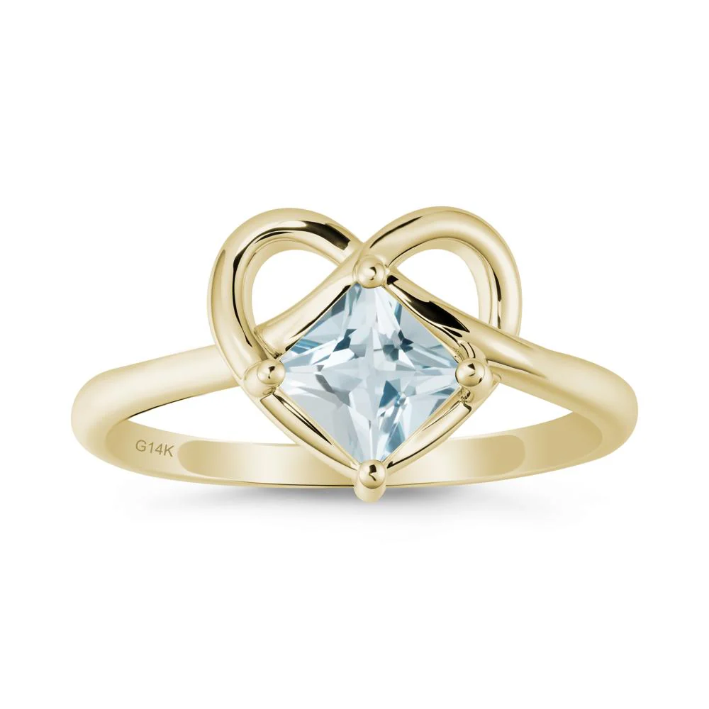 Delicate Square Aquamarine Ring with Heart Loop