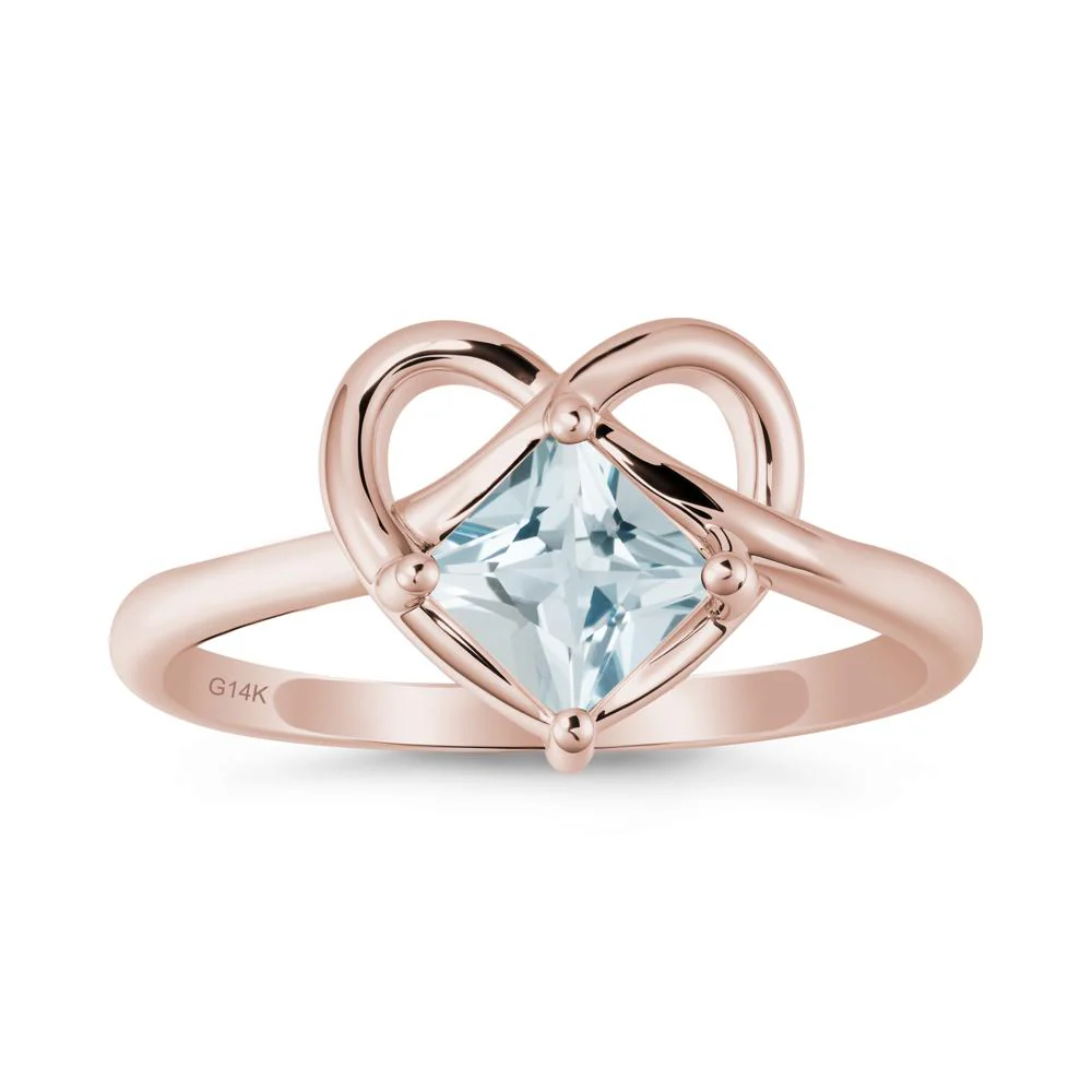 Delicate Square Aquamarine Ring with Heart Loop - Image 2