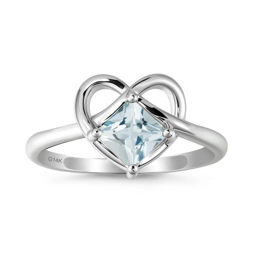 Delicate Square Aquamarine Ring with Heart Loop - Image 3