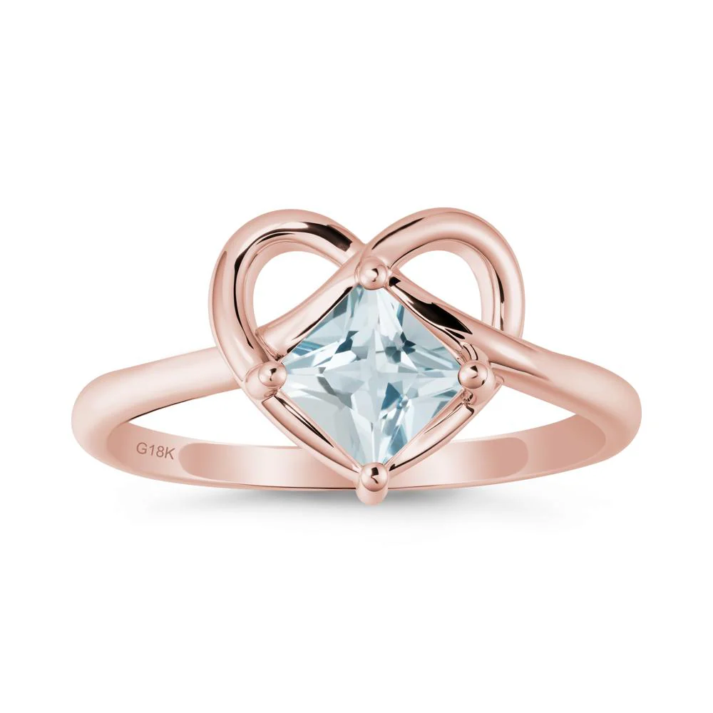 Delicate Square Aquamarine Ring with Heart Loop - Image 4