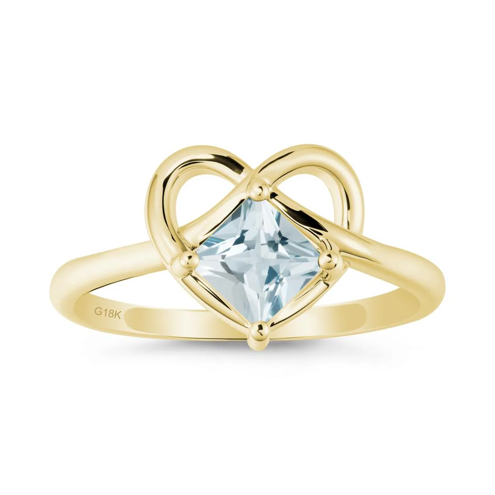Delicate Square Aquamarine Ring with Heart Loop - Image 6