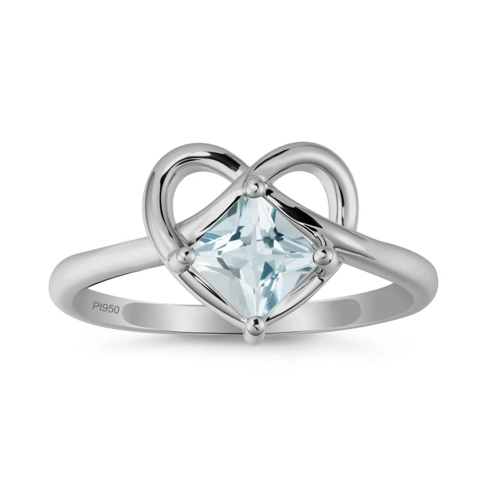 Delicate Square Aquamarine Ring with Heart Loop - Image 8