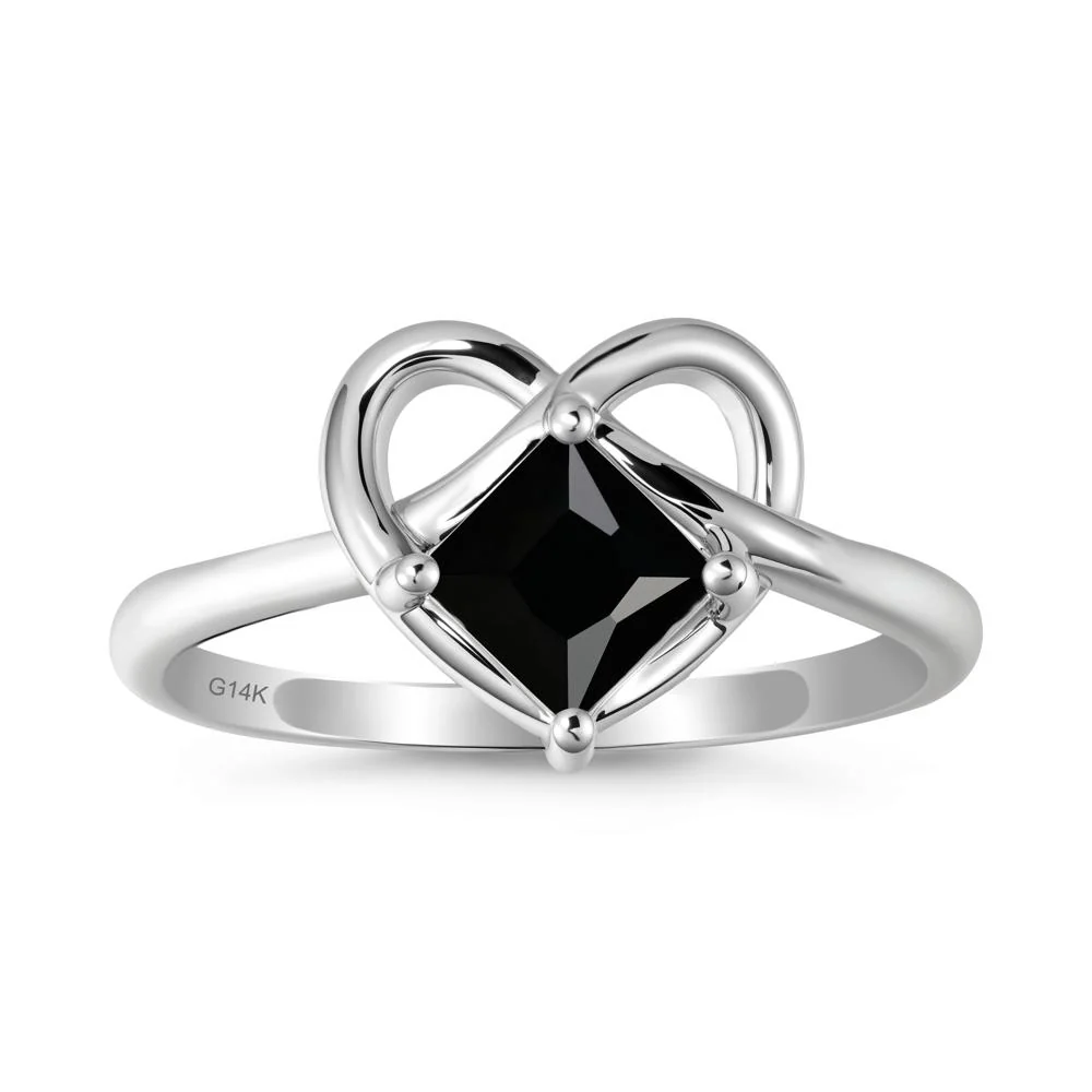Delicate Square Black Spinel Ring with Heart Loop - Image 2