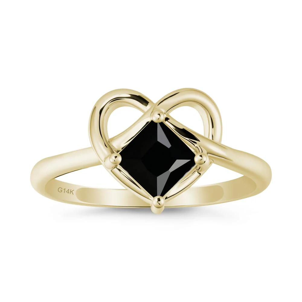 Delicate Square Black Spinel Ring with Heart Loop - Image 3