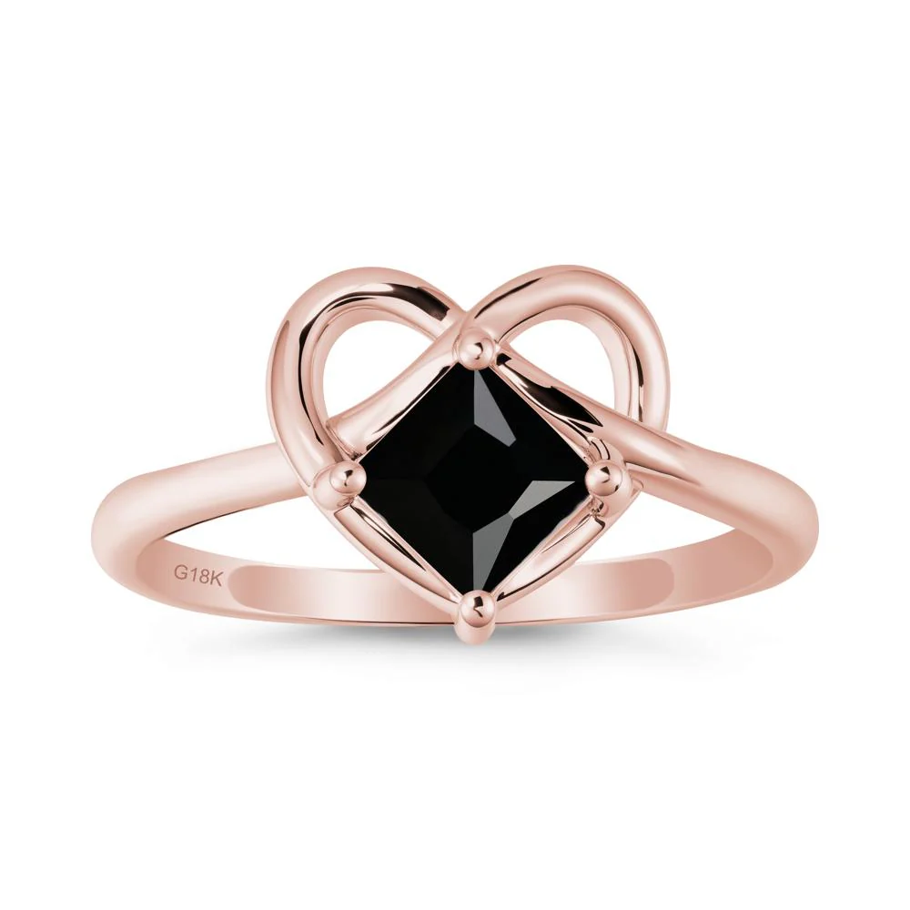 Delicate Square Black Spinel Ring with Heart Loop - Image 4