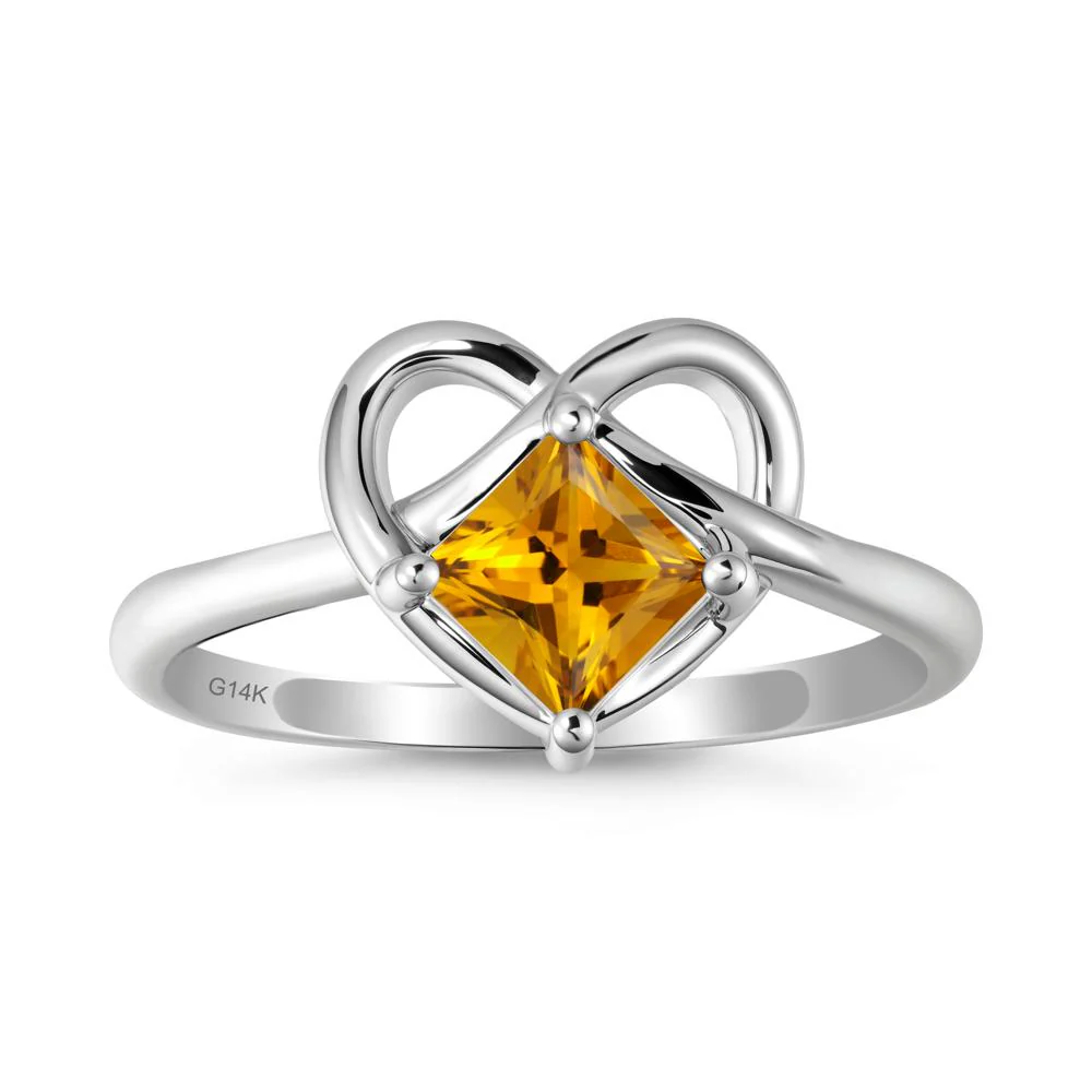 Delicate Square Citrine Ring with Heart Loop - Image 3