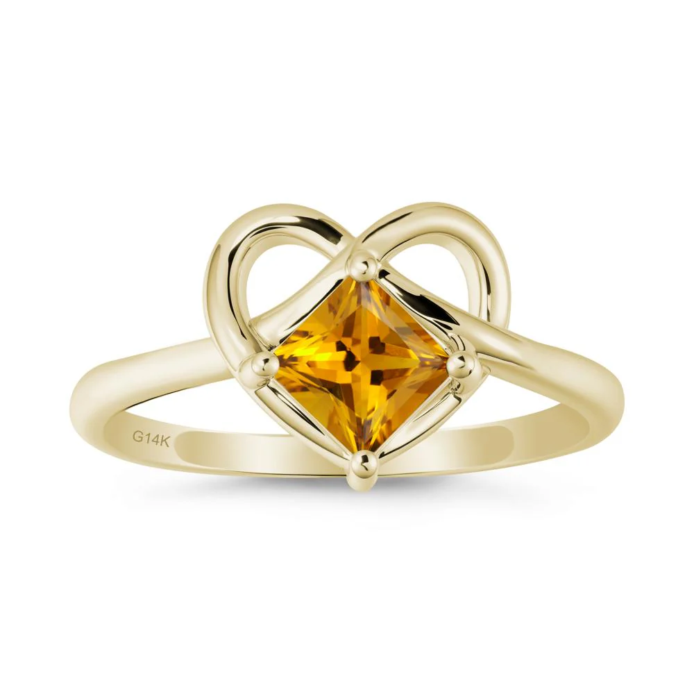 Delicate Square Citrine Ring with Heart Loop - Image 4