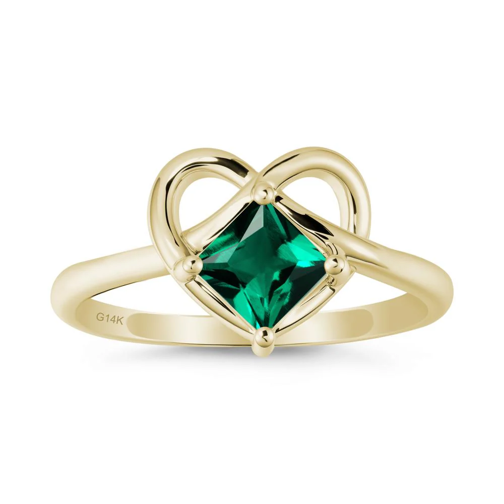 Delicate Square Emerald Ring with Heart Loop