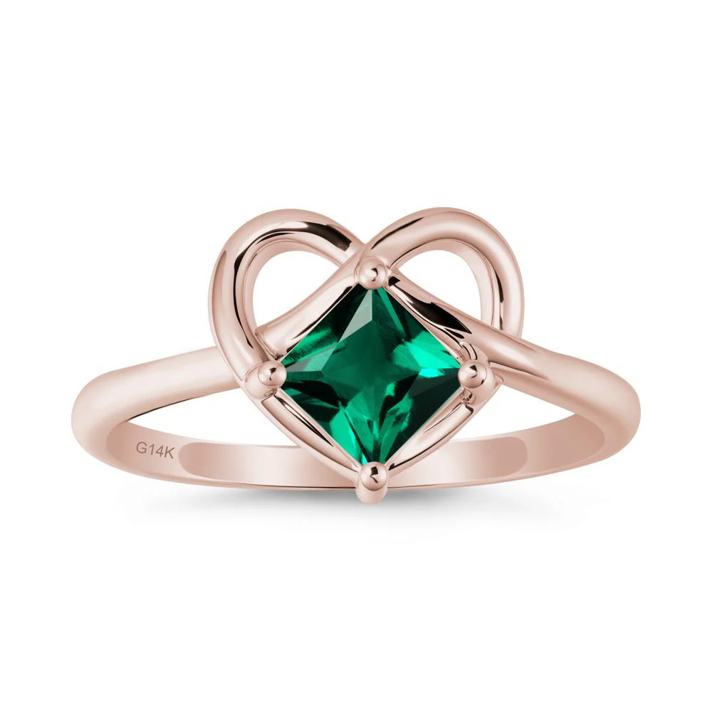 Delicate Square Emerald Ring with Heart Loop - Image 2