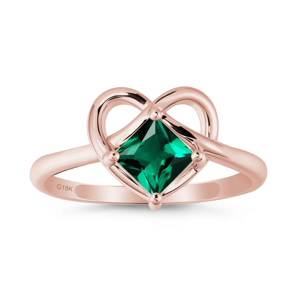 Delicate Square Emerald Ring with Heart Loop - Image 4