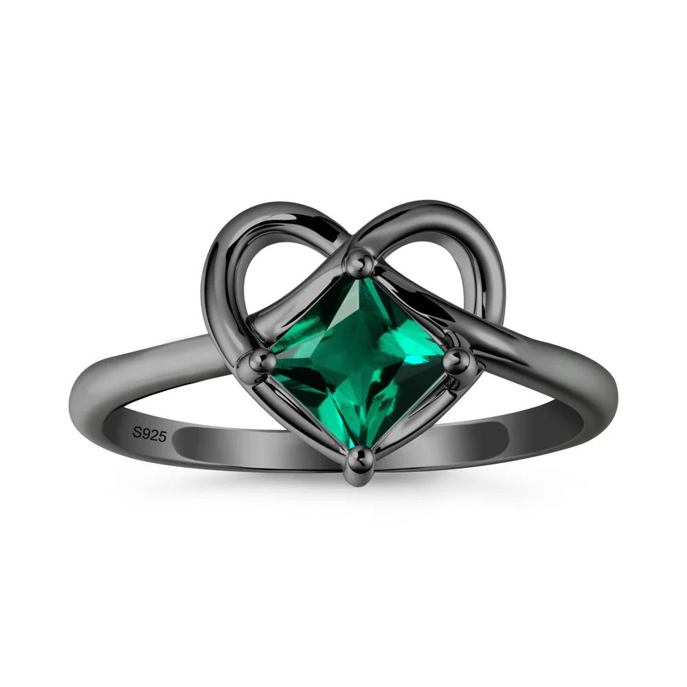 Delicate Square Emerald Ring with Heart Loop - Image 7