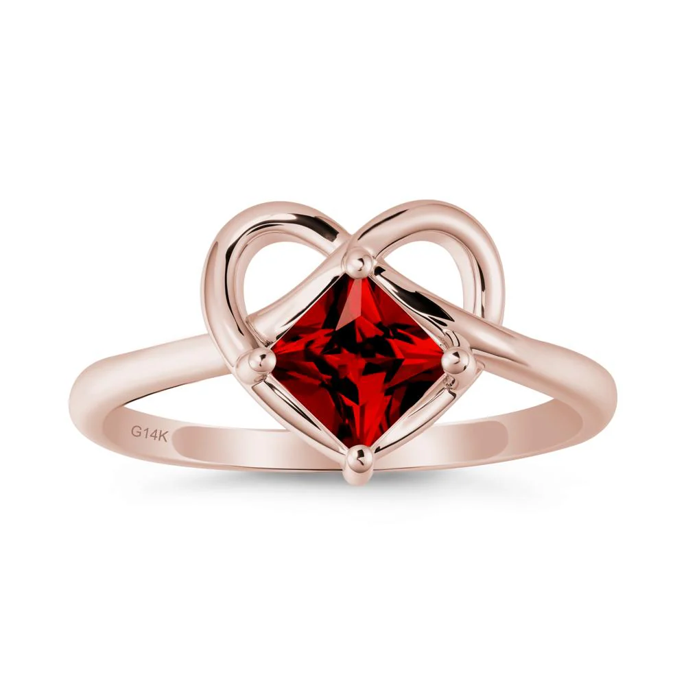 Delicate Square Garnet Ring with Heart Loop - Image 2
