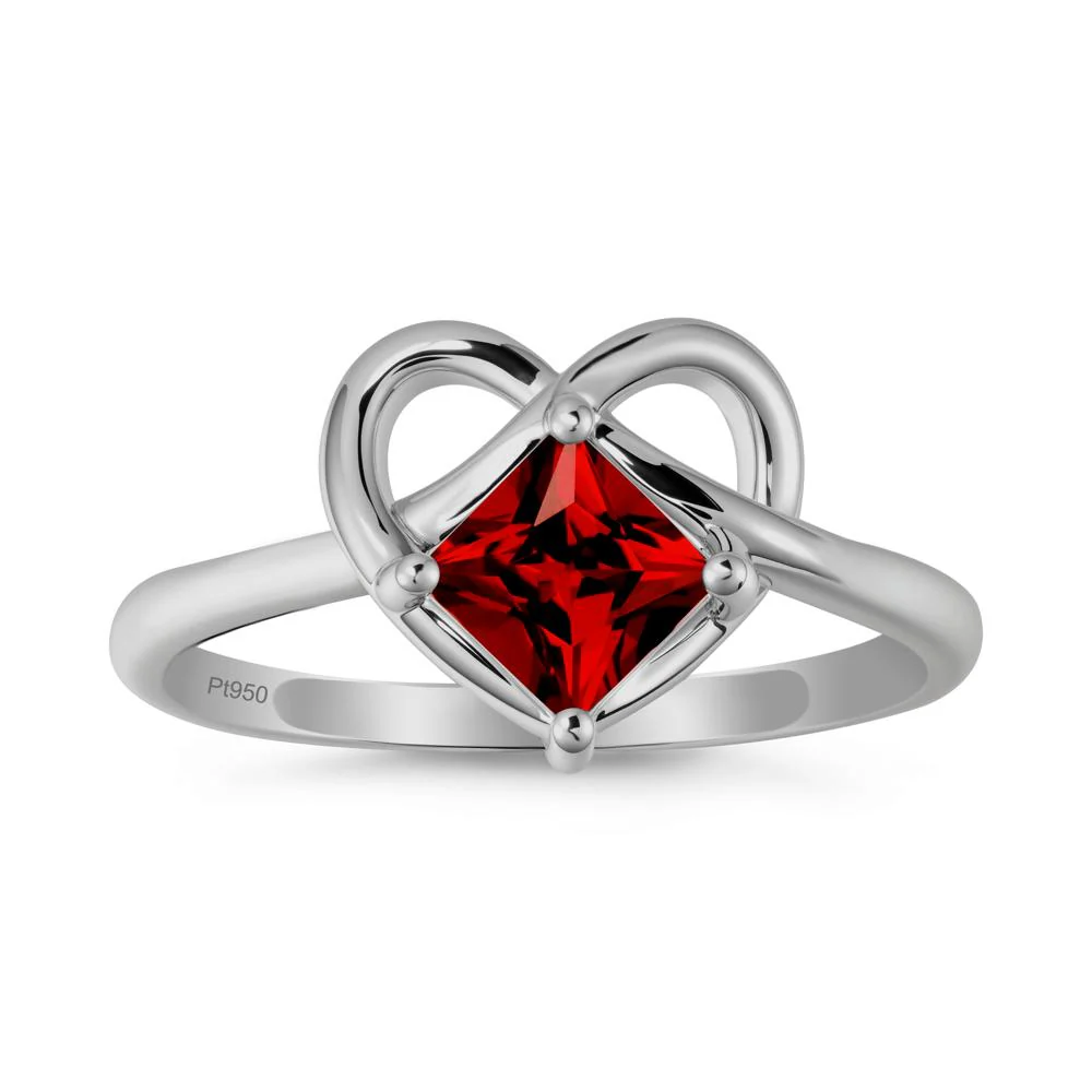 Delicate Square Garnet Ring with Heart Loop - Image 8