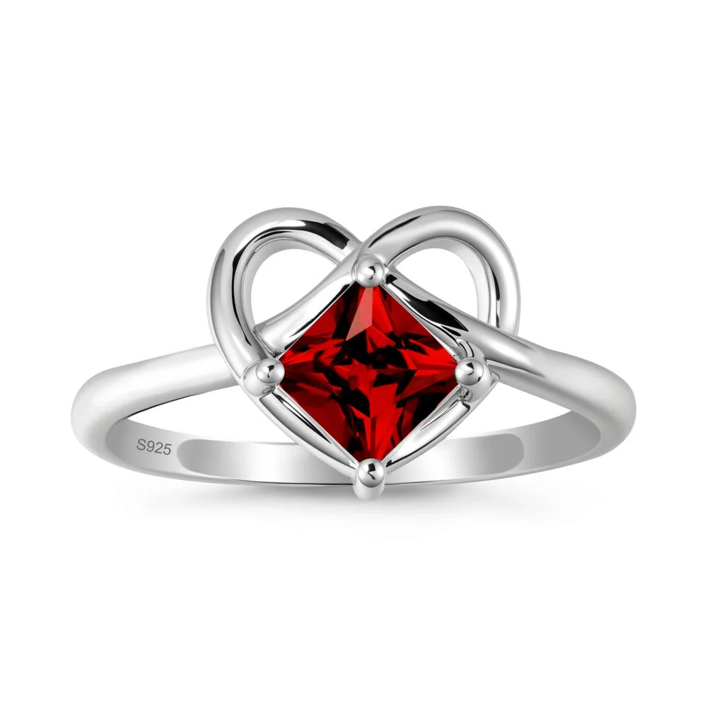 Delicate Square Garnet Ring with Heart Loop - Image 9