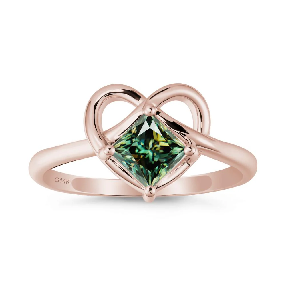 Delicate Square Green Moissanite Ring with Heart Loop - Image 2