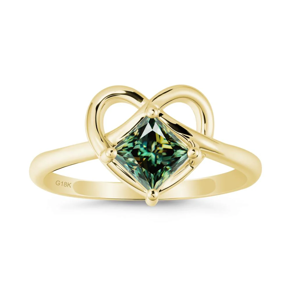 Delicate Square Green Moissanite Ring with Heart Loop - Image 7
