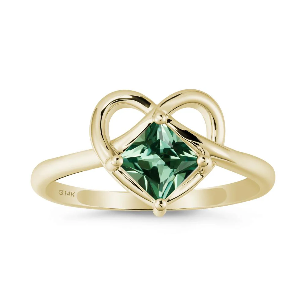 Delicate Square Green Sapphire Ring with Heart Loop - Image 4