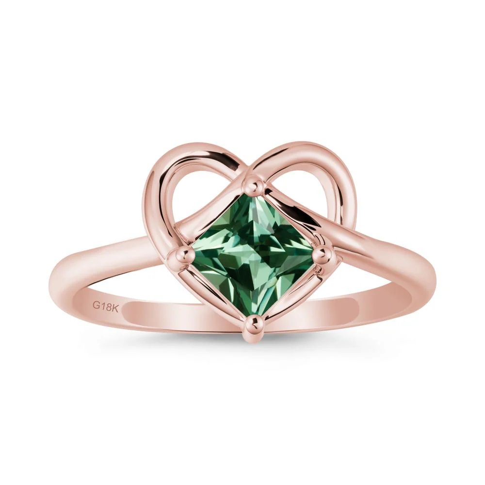 Delicate Square Green Sapphire Ring with Heart Loop - Image 5