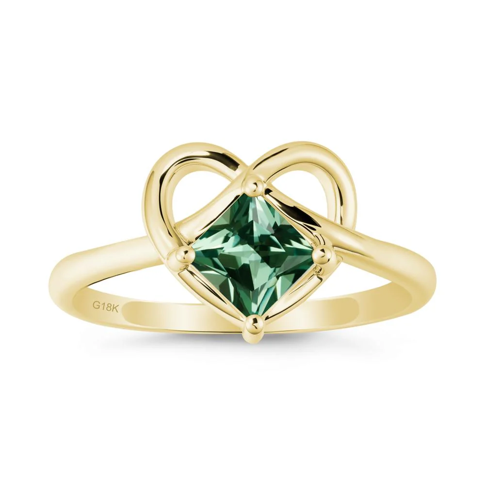 Delicate Square Green Sapphire Ring with Heart Loop - Image 7
